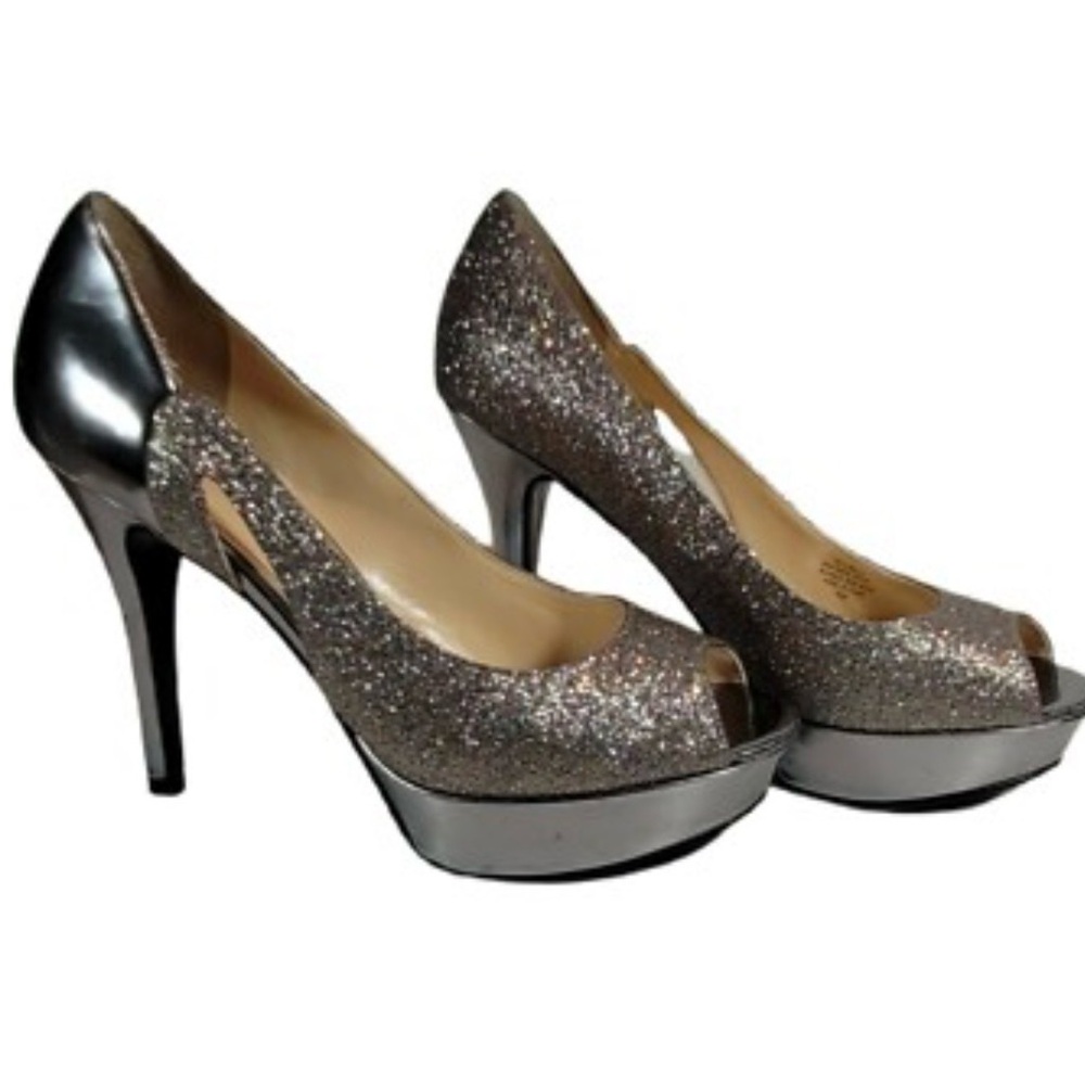 Marc Fisher gold and glitter platform heels size 8